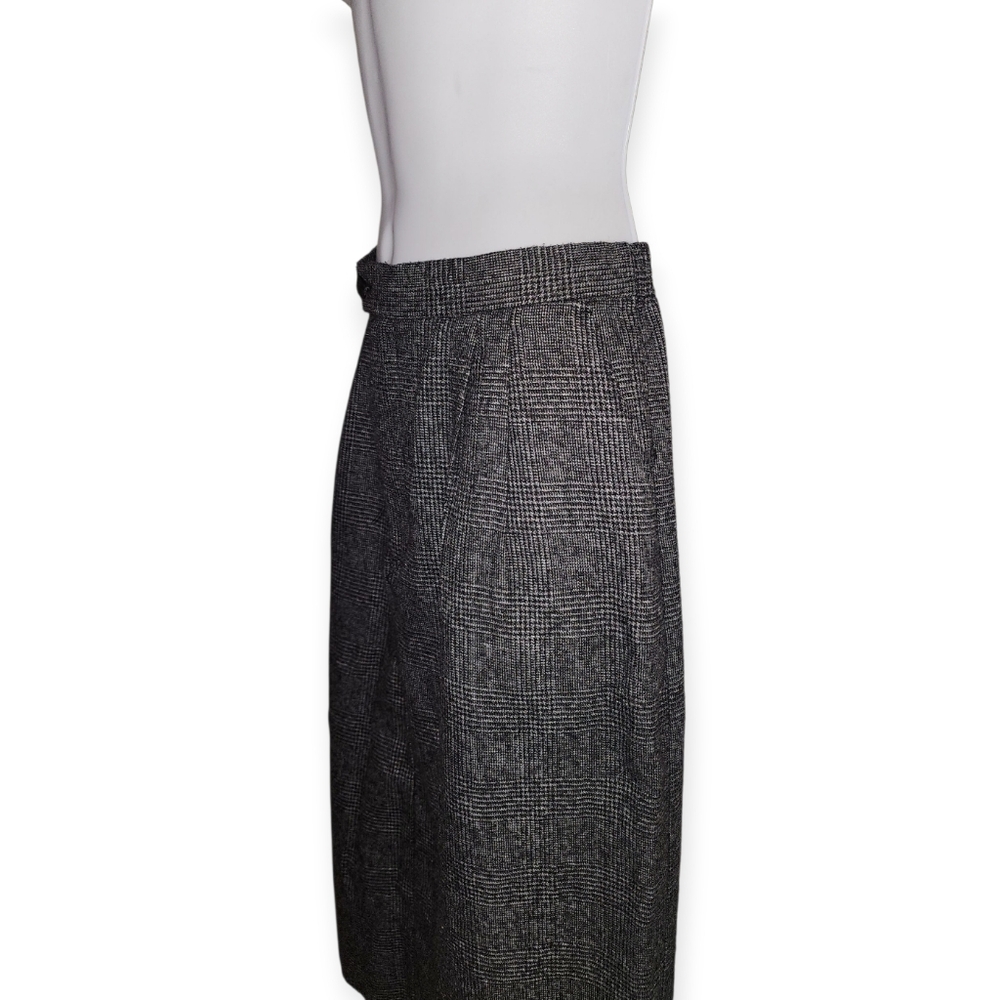 Lord Isaacs Black White Plaid Wool Blend Midi Pencil Skirt Size S - Picture 5 of 10